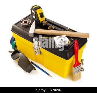 tools and instruments with toolbox isolated on white background Stock Photo