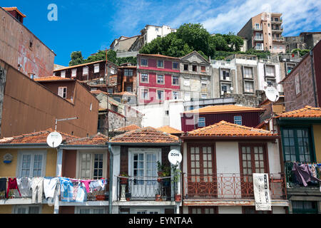 Houses on a hillside in Ribeira - Porto, Portugal Stock Photo