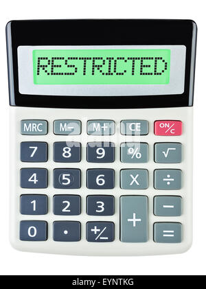 Calculator with RESTRICTED on display isolated on white background Stock Photo