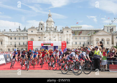 London, UK. 2nd Aug, 2015. Prudential RideLondon 2015. Cyclists start the London-Surrey Classic race from Horse Guards Parade. Credit:  OnTheRoad/Alamy Live News Stock Photo