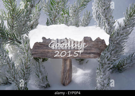 Christmas Sign Snow Fir Tree Branch Text Goodbye 2015 Stock Photo