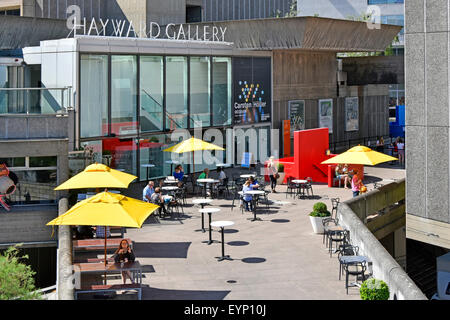 Hayward Art Gallery building & sign with outdoor refreshment facilities part of the  Southbank or South Bank arts complex in Lambeth London England UK Stock Photo