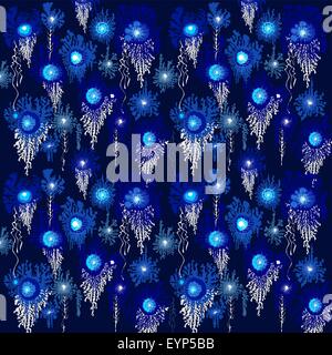 Blue blossom seamless modern wallpaper pattern. Vector ornament. Stock Vector