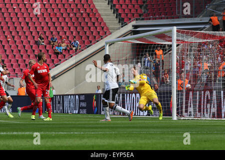 Cologne, Germany. 02nd Aug, 2015. Pre Season Tournament. Colonia Cup. FC Cologne versus Valencia CF. Kessler saves from Nunes. Credit:  Action Plus Sports/Alamy Live News Stock Photo