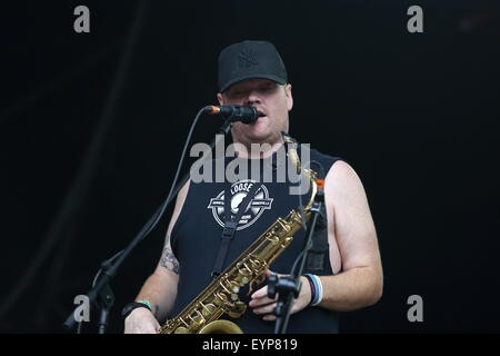 Penrith, Cumbria, UK. 1st August, 2015. Less Than Jake perform live on the Main Stage at Kendal Calling 2015. Credit:  SJN/Alamy Live News Stock Photo