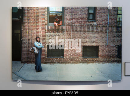 Huntington, New York, USA. 1st Aug, 2015. Photo by Jane Mary Saiter of two of her neighbors at tenement building is on display at Reception for Project Lives exhibition at fotofoto gallery in Long Island. Over 200 residents throughout 15 New York Public Housing projects were given single use film cameras to photograph what's important to them in their world. The photography project was originated by G. Carrano and the book Project Lives was edited by Carrano, C. Davis and J. Fisher, with all royalties from its sale to be donated to resident programs at NYC Housing Authority. (Credit Stock Photo