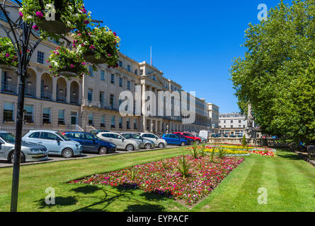 Regency architecture on The Promenade with the Municipal Offices to the left, Cheltenham, Gloucestershire, England, UK Stock Photo