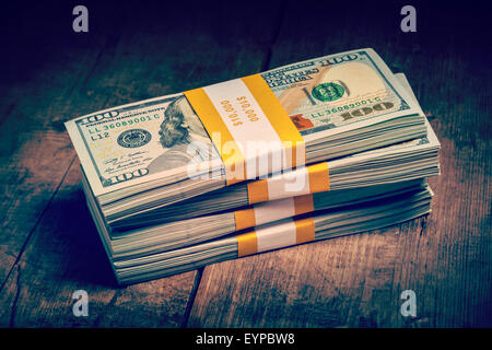 Stacks of new 100 US dollars 2013 bills banknotes Stock Photo