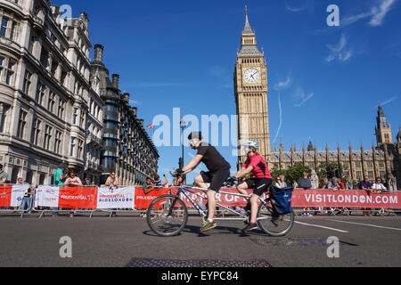 Cyclists take part in Prudential RideLondon-Surrey 100, a 100-mile route through London and Surrey. Stock Photo