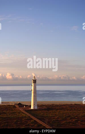 Seascape with lighthouse at Morro Jable on Fuerteventura Island, Canary Islands, Spain. Stock Photo