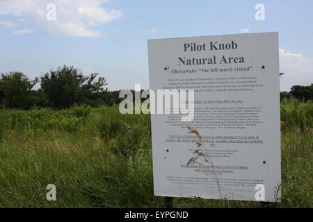 A sign describing the Pilot Knob natural area, in Mendota Heights, Minnesota. Stock Photo