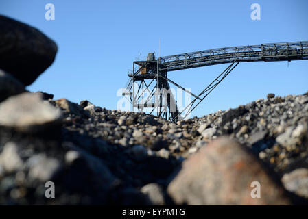 Conveyor belt infrastructure for loadout facilities at a coal mine Stock Photo