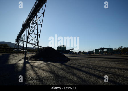 Conveyor belt infrastructure for loadout facilities at a coal mine Stock Photo