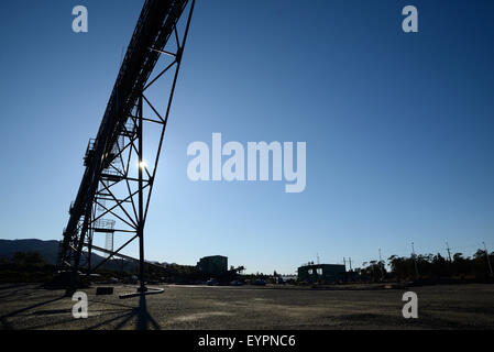 Conveyor belt infrastructure for loadout facilities at a coal mine Stock Photo