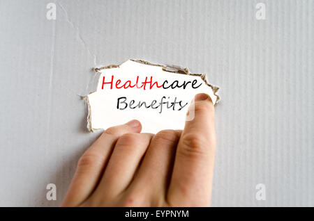 Healthcare benefits text concept isolated over white background Stock Photo