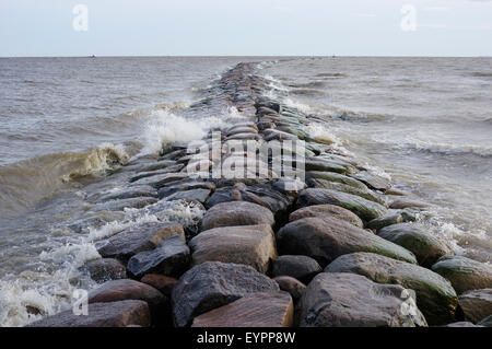 Seawall promenade built 1863-1864 separates river of Parnu from bay of Parnu, Estonia Baltic States 19th July, 2015 Stock Photo