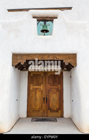 The St. Augustine Church entrance door in the Pueblo of Isleta, New Mexico, USA. Stock Photo