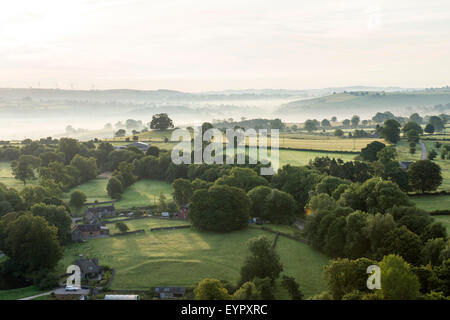 Aerial image of the Peak District shrouded in morning mist, Derbyshire England UK Stock Photo