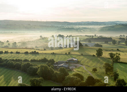 Aerial image of the Peak District shrouded in morning mist, Derbyshire England UK Stock Photo