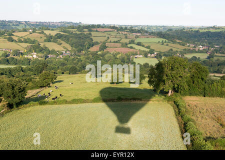 Aerial image of the Peak District and the shadow of a hot air balloon in Derbyshire, England UK Stock Photo