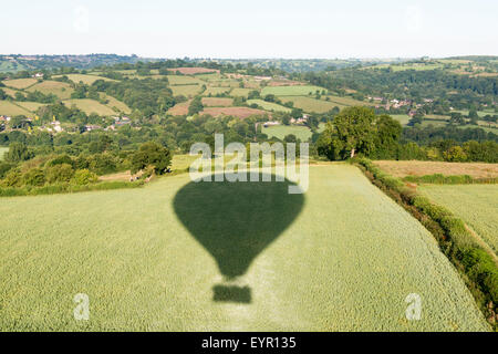 Aerial image of the Peak District and the shadow of a hot air balloon in Derbyshire, England UK Stock Photo