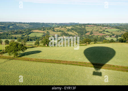 Aerial image of the Peak District and the shadow of a hot air balloon in Derbyshire, England UK Stock Photo