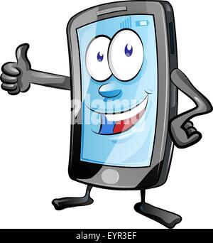 fun mobile phone cartoon with  thumbs up Stock Vector