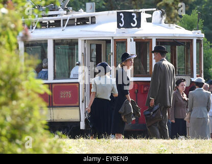 Prague, Czech Republic. 3rd Aug, 2015. Shooting of co-production film Anthropoid of British director Sean Ellis, about the mortal attack on high-ranking Nazi officer Reinhard Heydrich in 1942, continues in Chotkovy sady, Prague, Czech Republic, August 3, 2015. Credit:  CTK/Alamy Live News Stock Photo