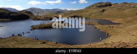 Summer view over Angle Tarn and Angletarn Pikes fell, Lake District National Park, Cumbria County, England, UK. Stock Photo