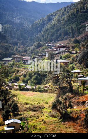 A small village near Chendebji Chorten. Central Bhutan. Stock Photo