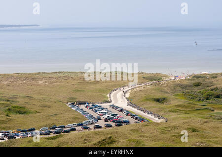 Aerial view of a Dutch beach with dunes and a parking area in front Stock Photo