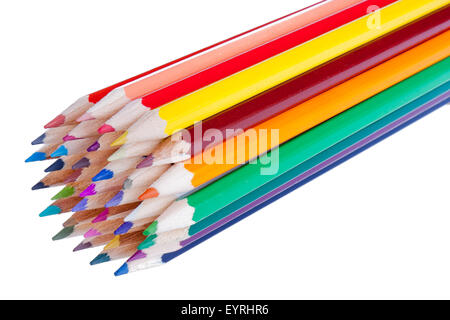 144 colored pencils isolated on white Stock Photo