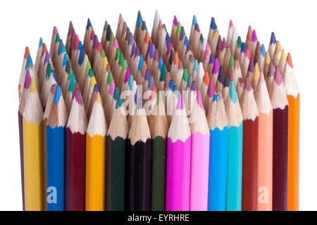 144 colored pencils isolated on white Stock Photo