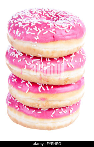 Stack of four donuts isolated on white Stock Photo