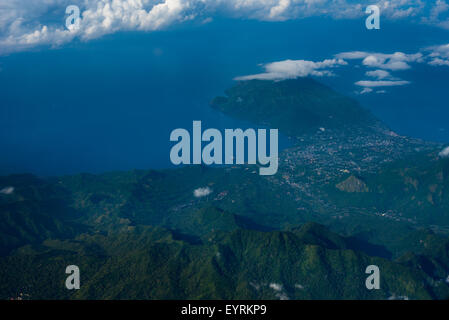 Aerial view of Ende city on the edge of Savu Sea. Stock Photo