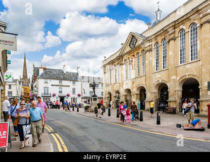 Monnow Street in the town centre with Shire Hall to the right, Monmouth, Monmouthshire, Wales, UK Stock Photo