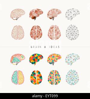 Set of colorful brains and ideas elements concept illustration. Ideal for app icons, infographic design and creative brochure. Stock Vector