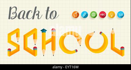 Back to school banner with creative letters pencil shape illustration. Ideal for web banner, education book cover and print Stock Vector