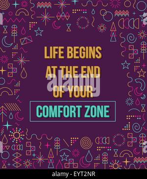 Comfort zone inspiration quote with colorful elements in line style design illustration. Ideal for print poster and card Stock Vector