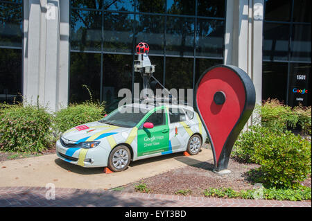 MOUNTAIN VIEW, CA - AUGUST 1, 2015: Google's Street View car on display at Google headquarters in Mountain View, California on A Stock Photo