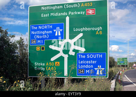 Traffic Road Sign Junction 24 M1 Motorway Stock Photo