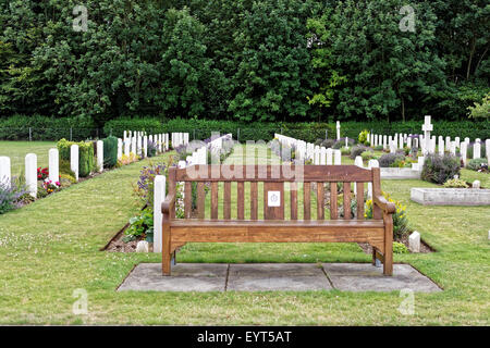 Remembrance bench in military cemetery Stock Photo