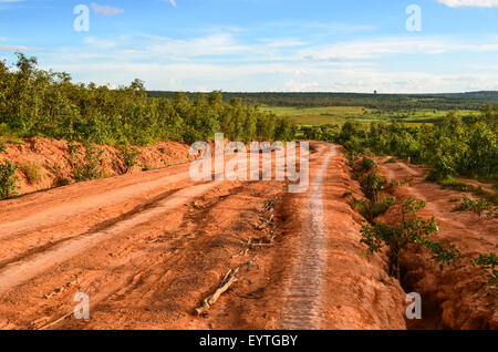 Dirt road of red mud / laterite in Angola near Chicuma Stock Photo