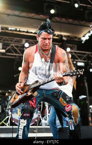 Jeff Worley the guitarist of the rock band Jackyl performing at the 2015 Monster Energy Carolina Rebellion, Charlotte NC Stock Photo
