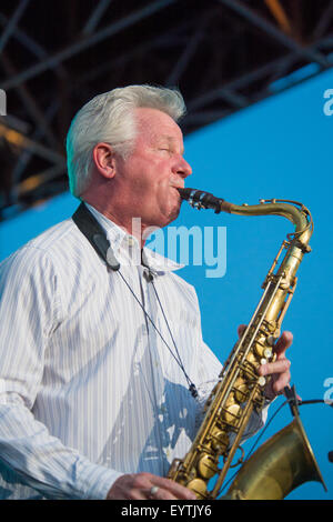 LINCOLN, CA - July 31: Johnny Colla with The News performs with Huey Lewis at Thunder Valley Casino Resort in in Lincoln, Califo Stock Photo