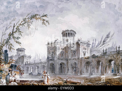 Hubert Robert, Architectural Fantasy 1760 Black chalk, pen, Indian ink, brush, watercolor. Albertina, Vienna, Austria. Stock Photo