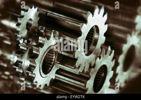 aerospace titanium cogwheels and gears Stock Photo