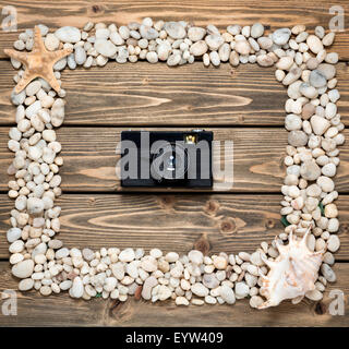 Frame from sea shells and stones Stock Photo