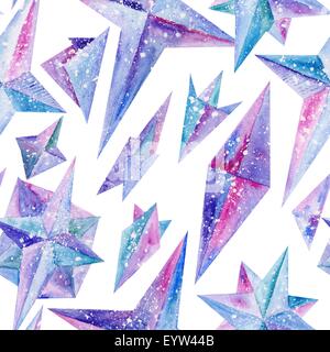 Seamless blue art illustration with magic sparkling stars and geometric triangle shapes Stock Photo