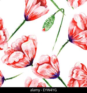 Watercolor seamless illustration background for modern design - wallpaper, textile, fabric. Romantic fresh floral passion style Stock Photo